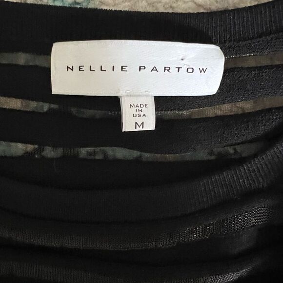 Nellie Partow SS 2015 Black ribbed sheath slip pencil midi dress 3/4 sleeve Sz M - Picture 10 of 12